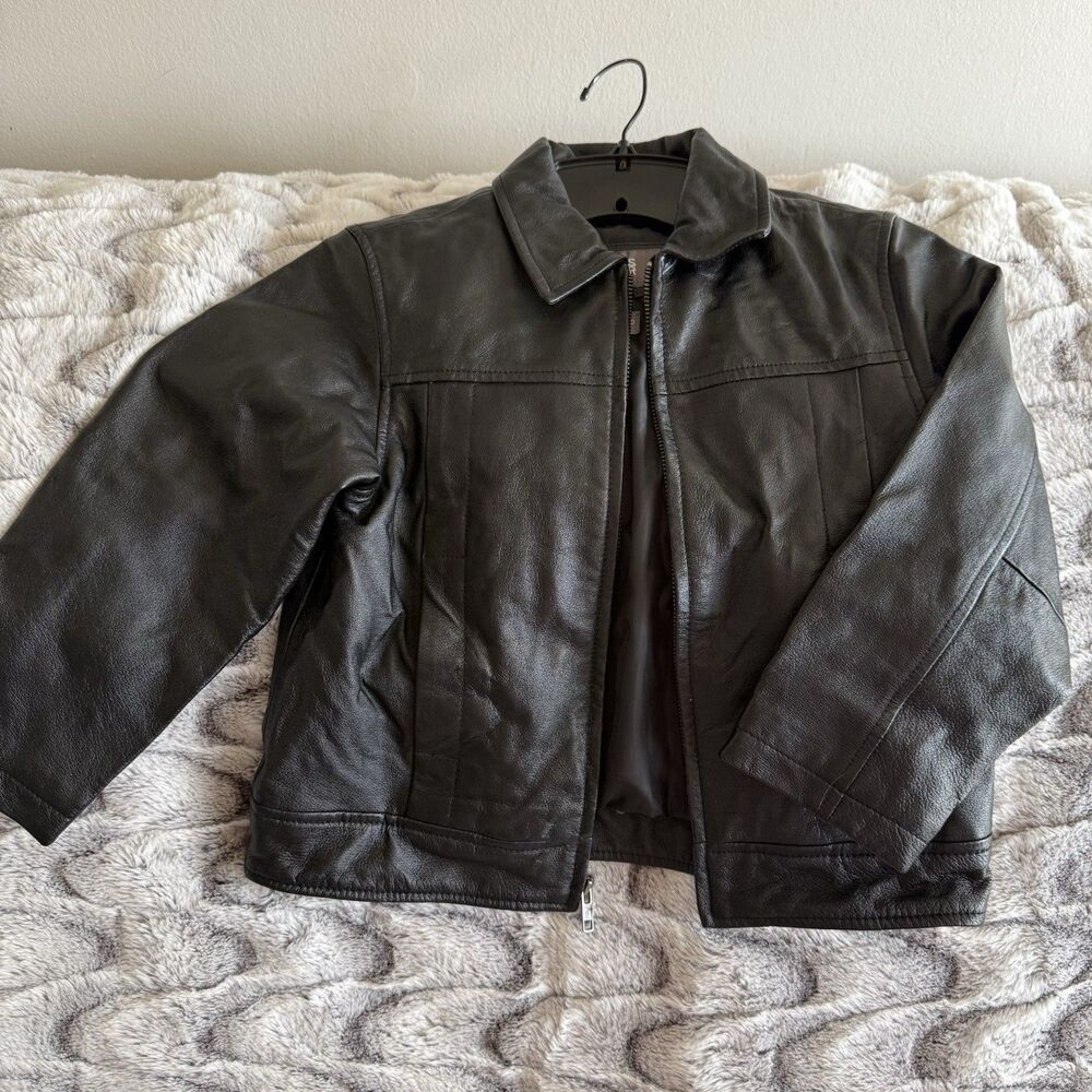 Wilsons Leather Kids Black Full Zip Thinsulate Genuine Leather Jacket Sz S